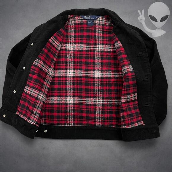 Polo Ralph Lauren Jacket Small Black Cotton Plaid Lined Vintage 90s - Picture 4 of 7